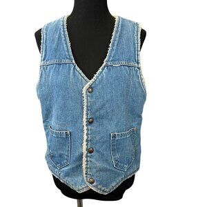 Vintage 70s Nelson Denim Trucker Vest Sherpa Lined size M Men Blue Jean Snaps
